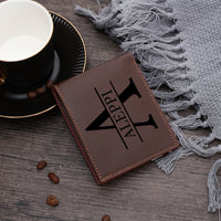 Portefeuille photo personnalisé en cuir pour homme, cadeau pour la fête des pères, avec emplacement pour carte, nom et lettres gravés, cadeau pour lui