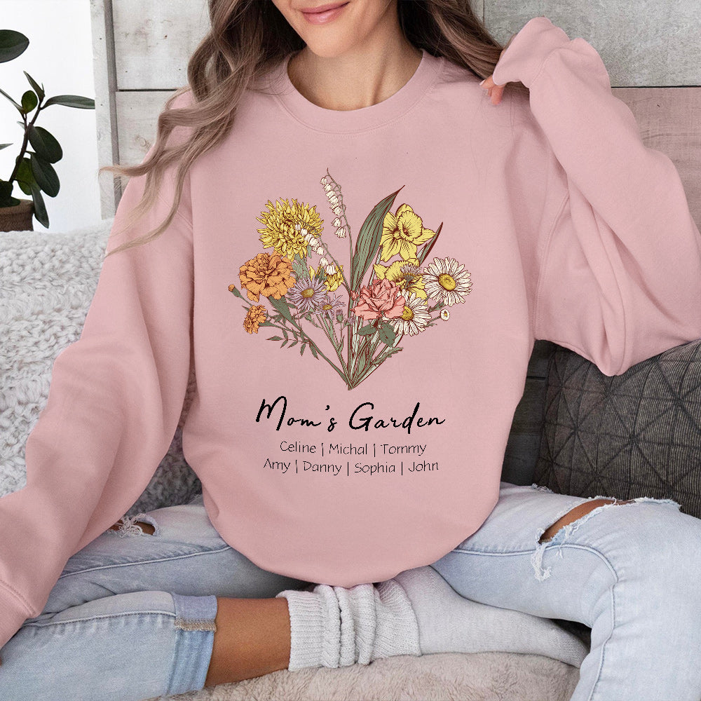 Sweat à capuche/col rond personnalisé avec bouquet de fleurs de naissance