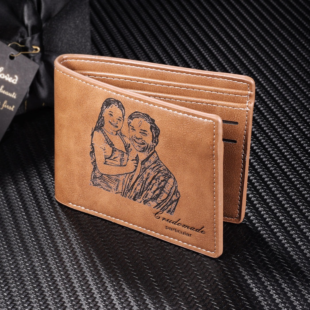 Cadeau fête des pères, portefeuille en cuir personnalisé, photo gravée, portefeuille court, cadeaux pour hommes
