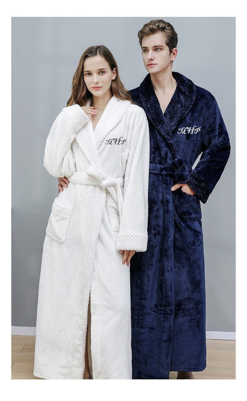 Peignoir en peluche personnalisé brodé sur mesure, cadeau d'anniversaire, cadeau de mariage, peignoir de nuit adulte homme femme pour maman