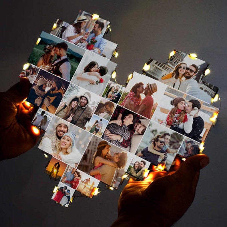 Individuele fotocollagelamp in hartvorm