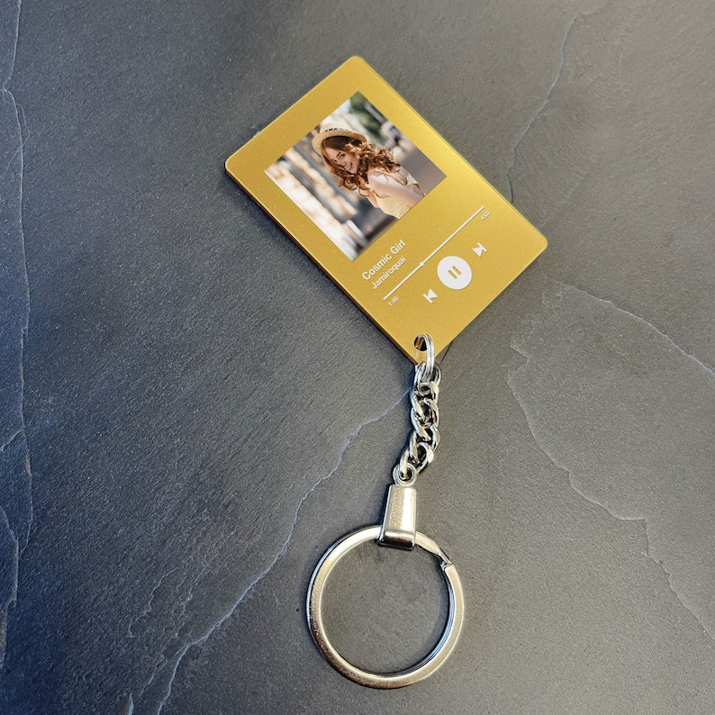 Porte-clés personnalisé avec plaque de chanson, porte-clés personnalisés, photo, album de mots-clés de playlist de chansons, haute qualité, cadeau d'anniversaire
