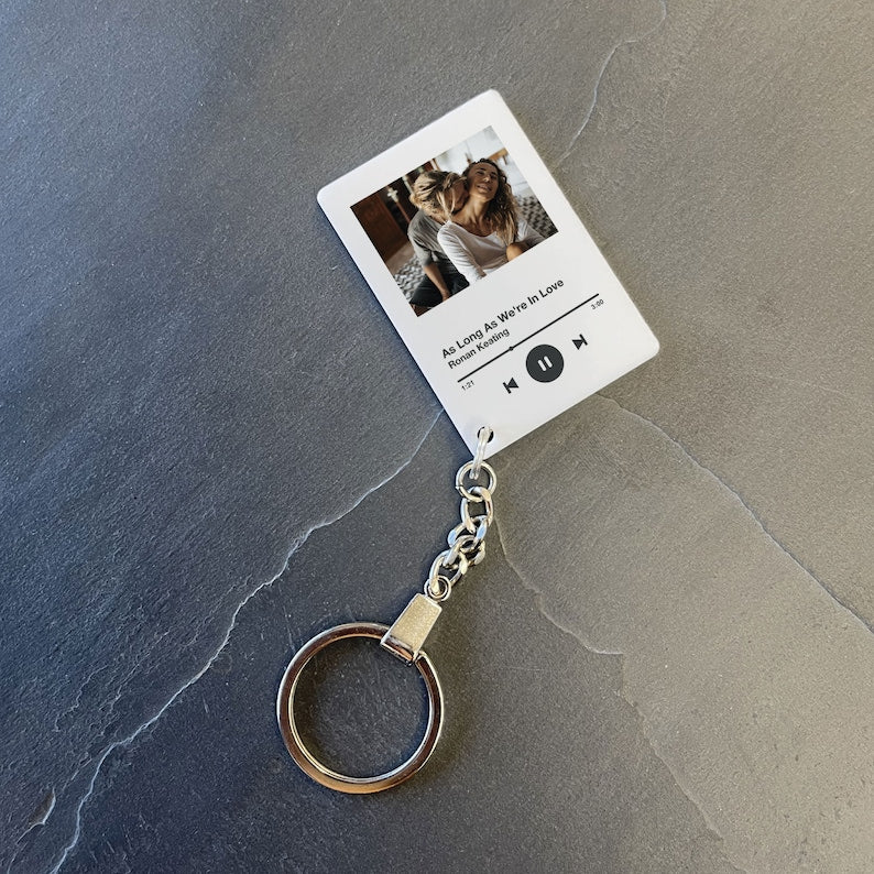 Porte-clés personnalisé avec plaque de chanson, porte-clés personnalisés, photo, album de mots-clés de playlist de chansons, haute qualité, cadeau d'anniversaire