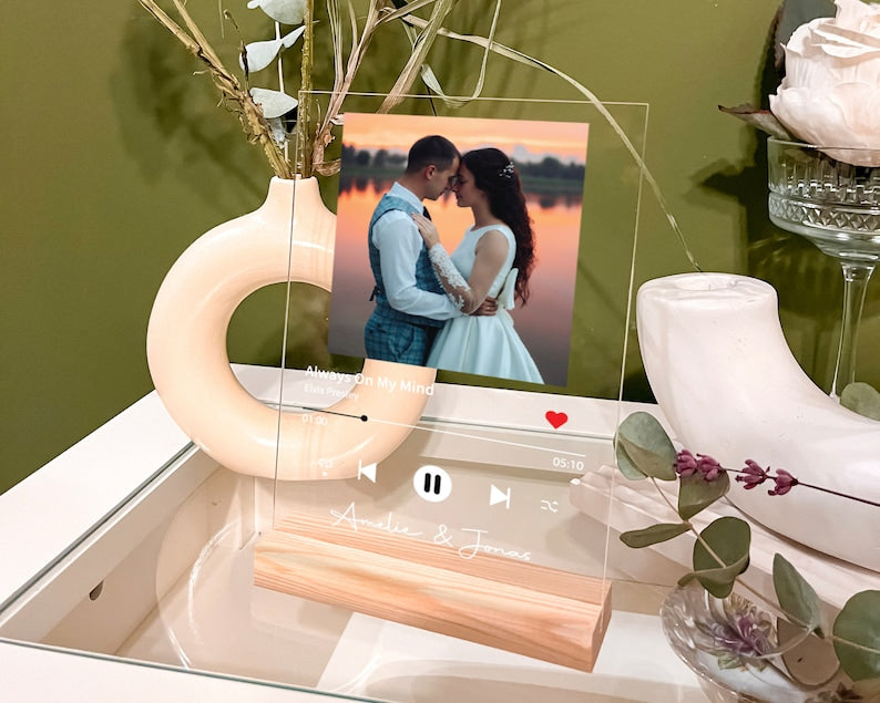 Individuele acryl fotostandaard en sleutelhanger, muziekplaat, gedenkplaat met liedjes