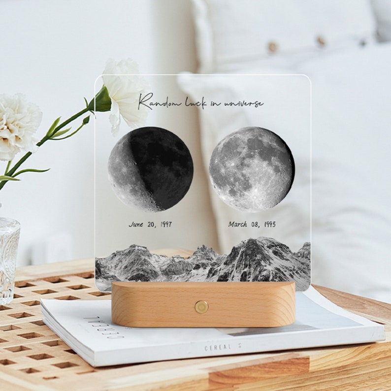 Veilleuse lune personnalisée, cadeau souvenir personnalisé – La nuit de notre rencontre, cadeau d'anniversaire – Le jour de ta naissance, veilleuse bébé