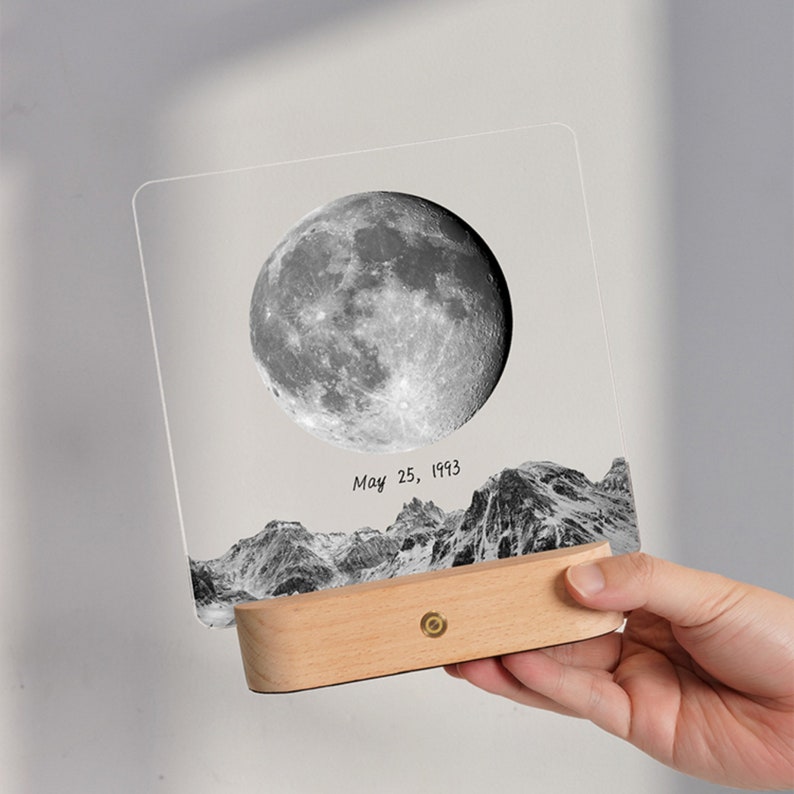 Veilleuse lune personnalisée, cadeau souvenir personnalisé – La nuit de notre rencontre, cadeau d'anniversaire – Le jour de ta naissance, veilleuse bébé