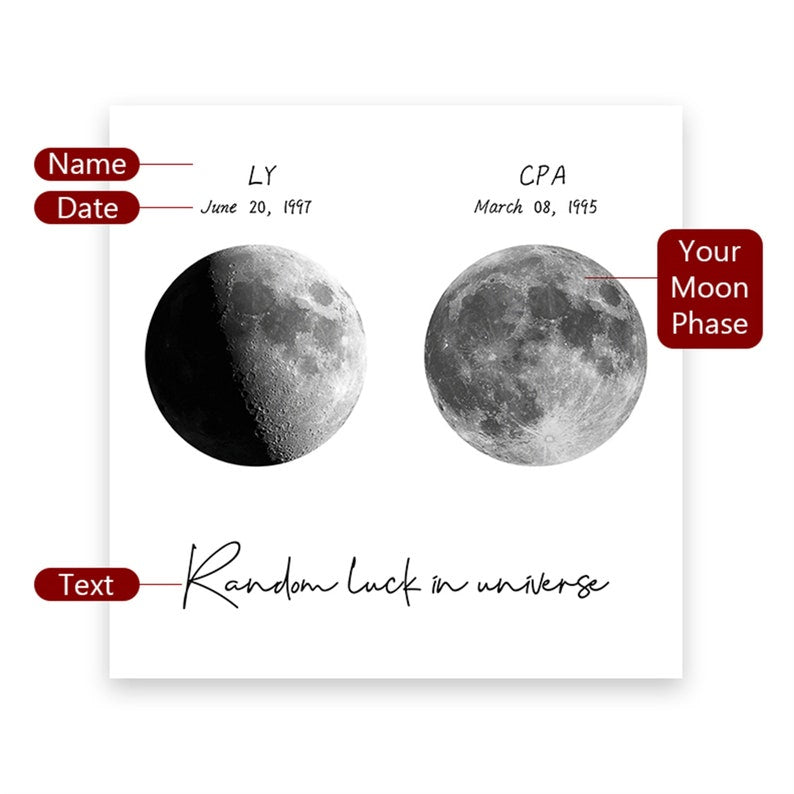 Veilleuse lune personnalisée, cadeau souvenir personnalisé – La nuit de notre rencontre, cadeau d'anniversaire – Le jour de ta naissance, veilleuse bébé