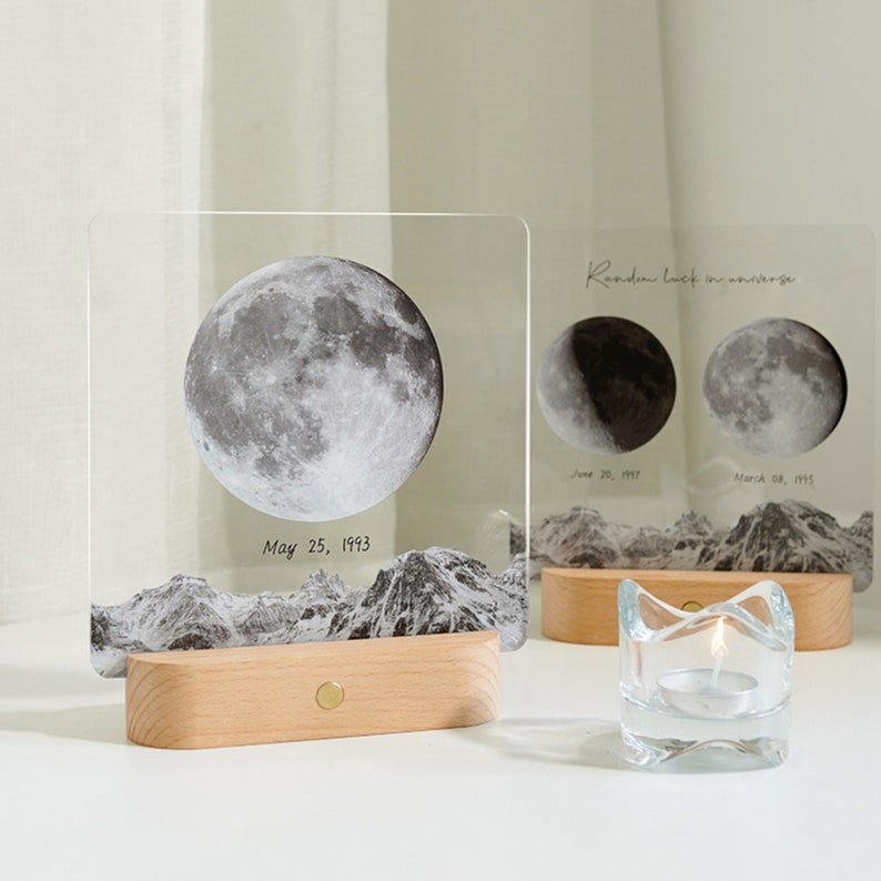 Veilleuse lune personnalisée, cadeau souvenir personnalisé – La nuit de notre rencontre, cadeau d'anniversaire – Le jour de ta naissance, veilleuse bébé