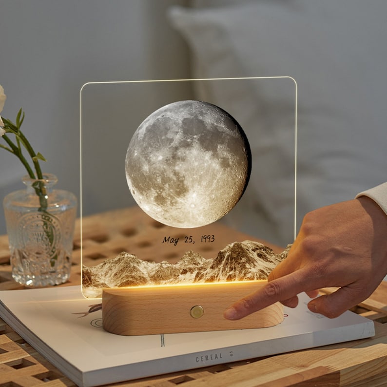 Veilleuse lune personnalisée, cadeau souvenir personnalisé – La nuit de notre rencontre, cadeau d'anniversaire – Le jour de ta naissance, veilleuse bébé