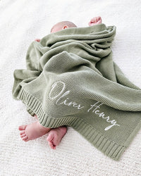 Couverture bébé, nom brodé, couverture poussette, cadeau pour nouveau-né, tricot coton doux et respirant