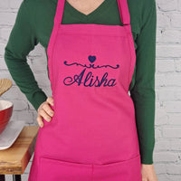Tablier personnalisable, personnalisé, nom, coeur, cuisine, tablier brodé, cadeau pour elle