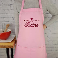 Tablier personnalisable, personnalisé, nom, coeur, cuisine, tablier brodé, cadeau pour elle