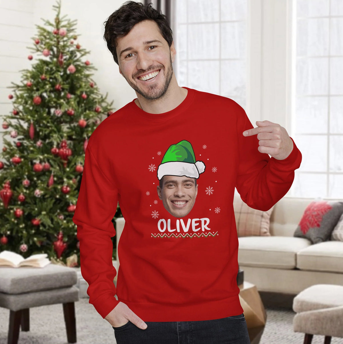 Sweat-shirt personnalisé avec visage de Père Noël, Sweat-shirt de Noël personnalisé, Sweat-shirt personnalisé avec visage de Noël