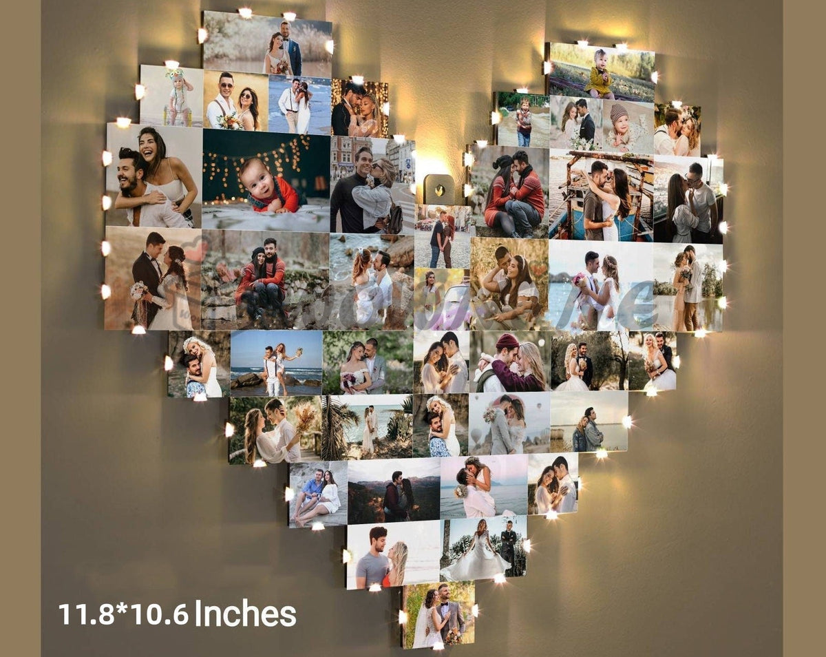 Individuele fotocollagelamp in hartvorm