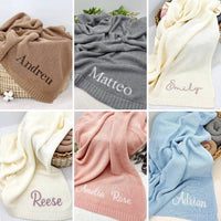 Couverture bébé, nom brodé, couverture poussette, cadeau pour nouveau-né, tricot coton doux et respirant