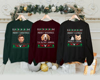 Lelijke kersttrui met foto, bijpassende kersttrui voor koppels, grappige trui met hondenkop, gepersonaliseerde trui voor hondenliefhebbers, cadeau voor dierenliefhebbers