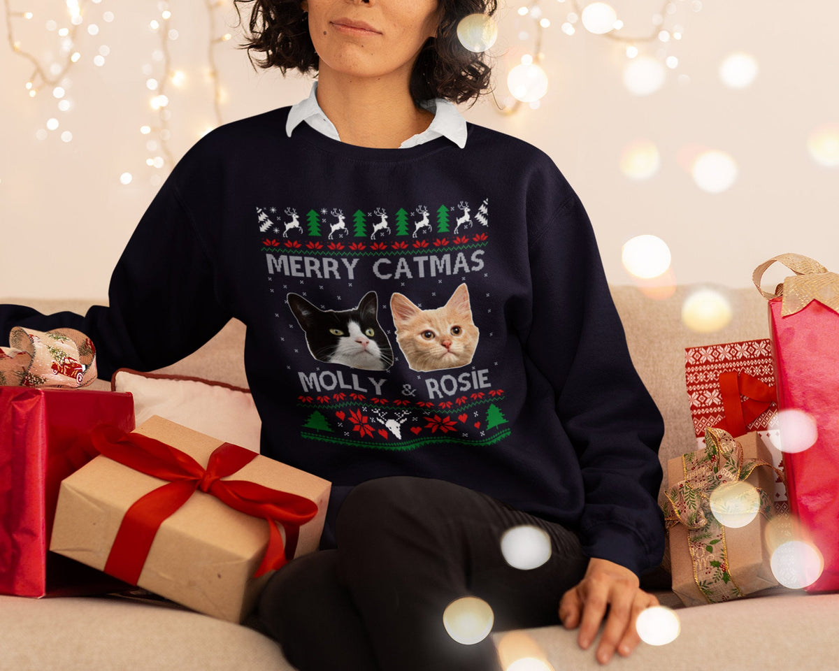 Lelijke kersttrui met foto, bijpassende kersttrui voor koppels, grappige trui met hondenkop, gepersonaliseerde trui voor hondenliefhebbers, cadeau voor dierenliefhebbers
