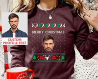 Lelijke kersttrui met foto, bijpassende kersttrui voor koppels, grappige trui met hondenkop, gepersonaliseerde trui voor hondenliefhebbers, cadeau voor dierenliefhebbers