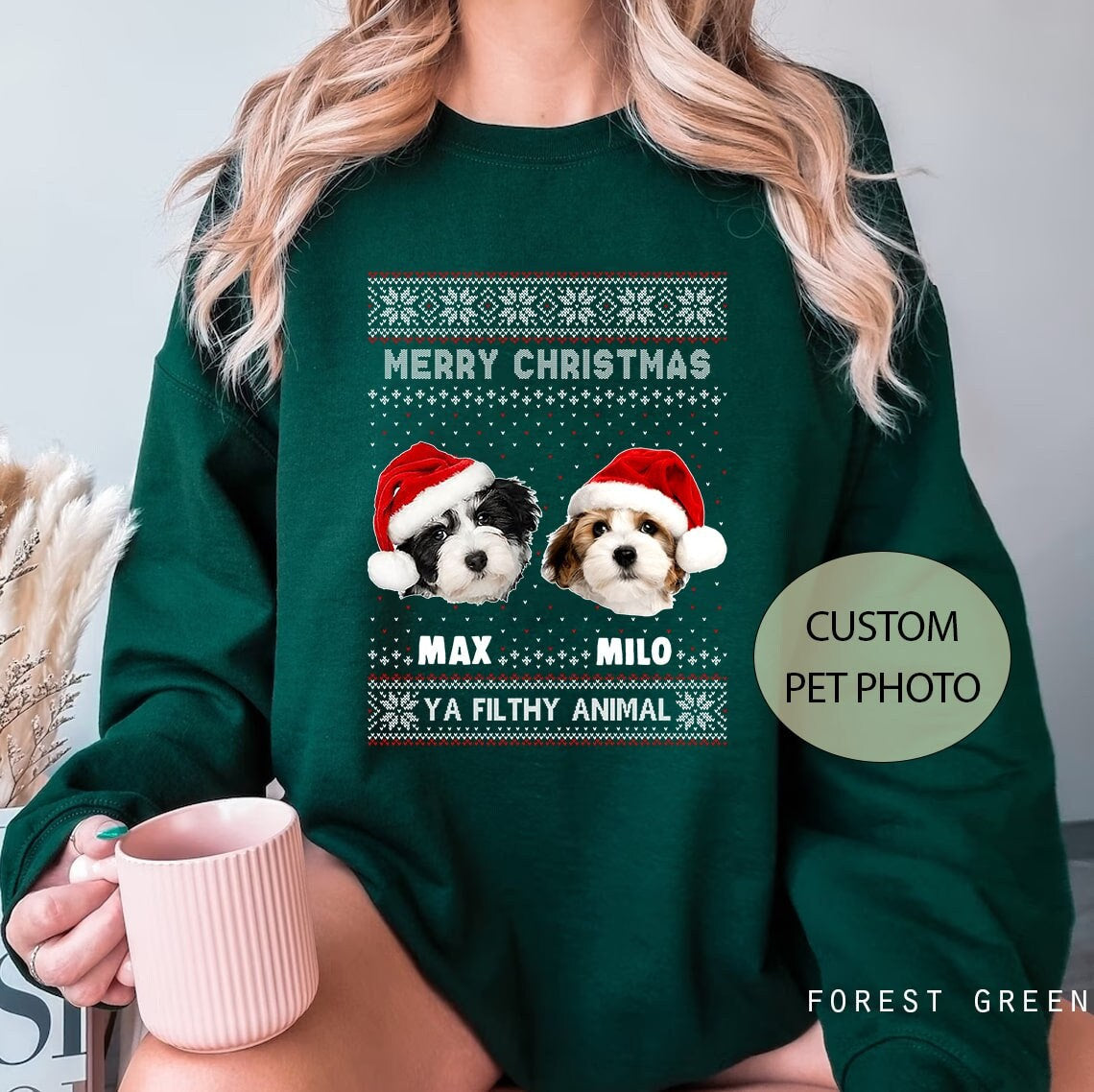 Gepersonaliseerde kersttrui met huisdierfoto, gepersonaliseerde lelijke kersttrui, gepersonaliseerde kersttrui met hond als huisdier