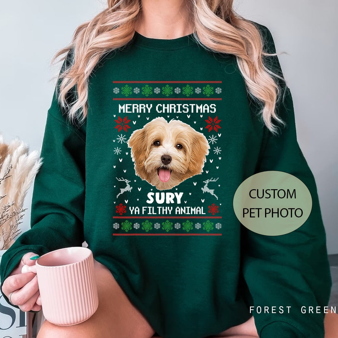 Gepersonaliseerde kersttrui met foto van een huisdier