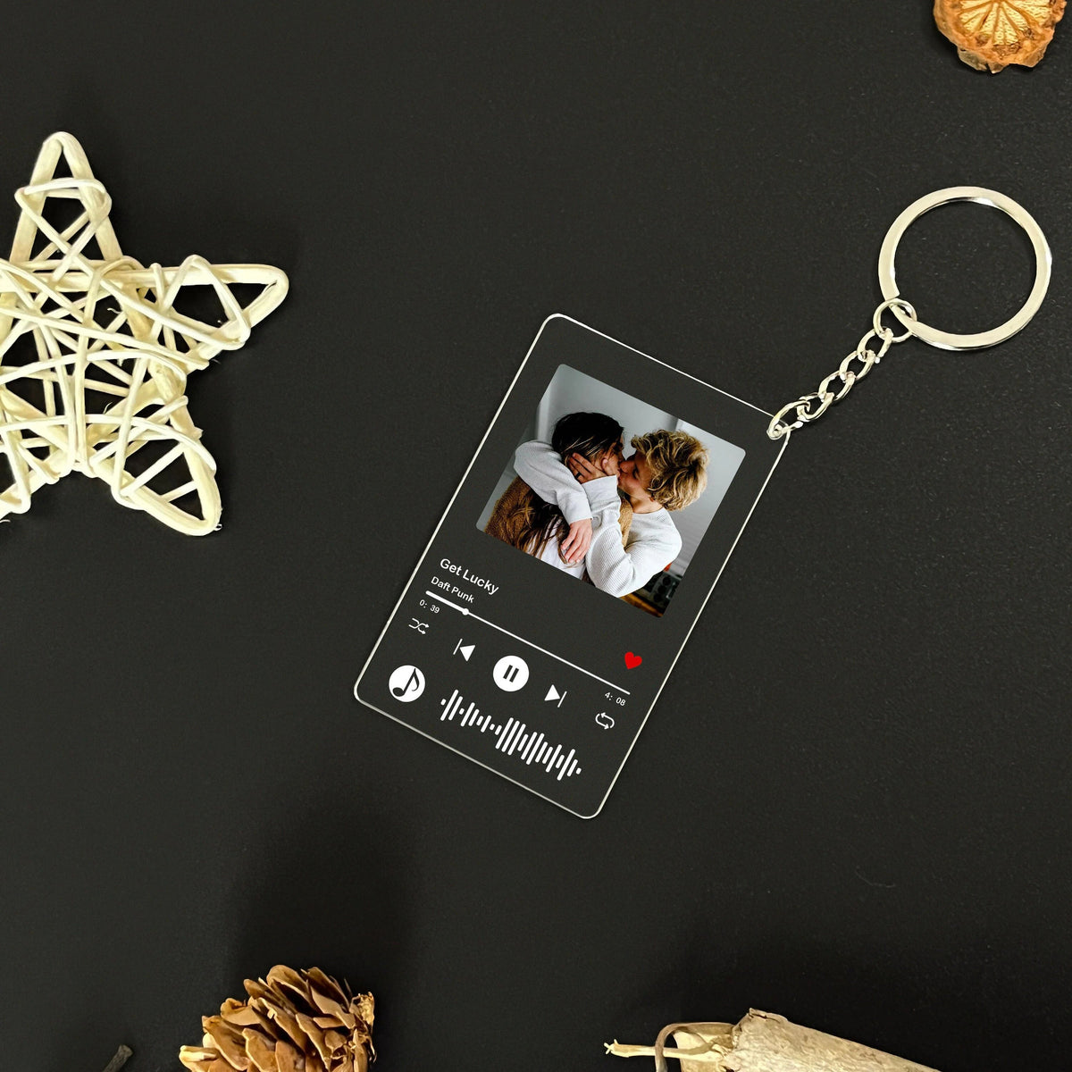 Gepersonaliseerde sleutelhanger met foto, sleutelhanger met liedje, sleutelhanger met muziek, acrylplaat