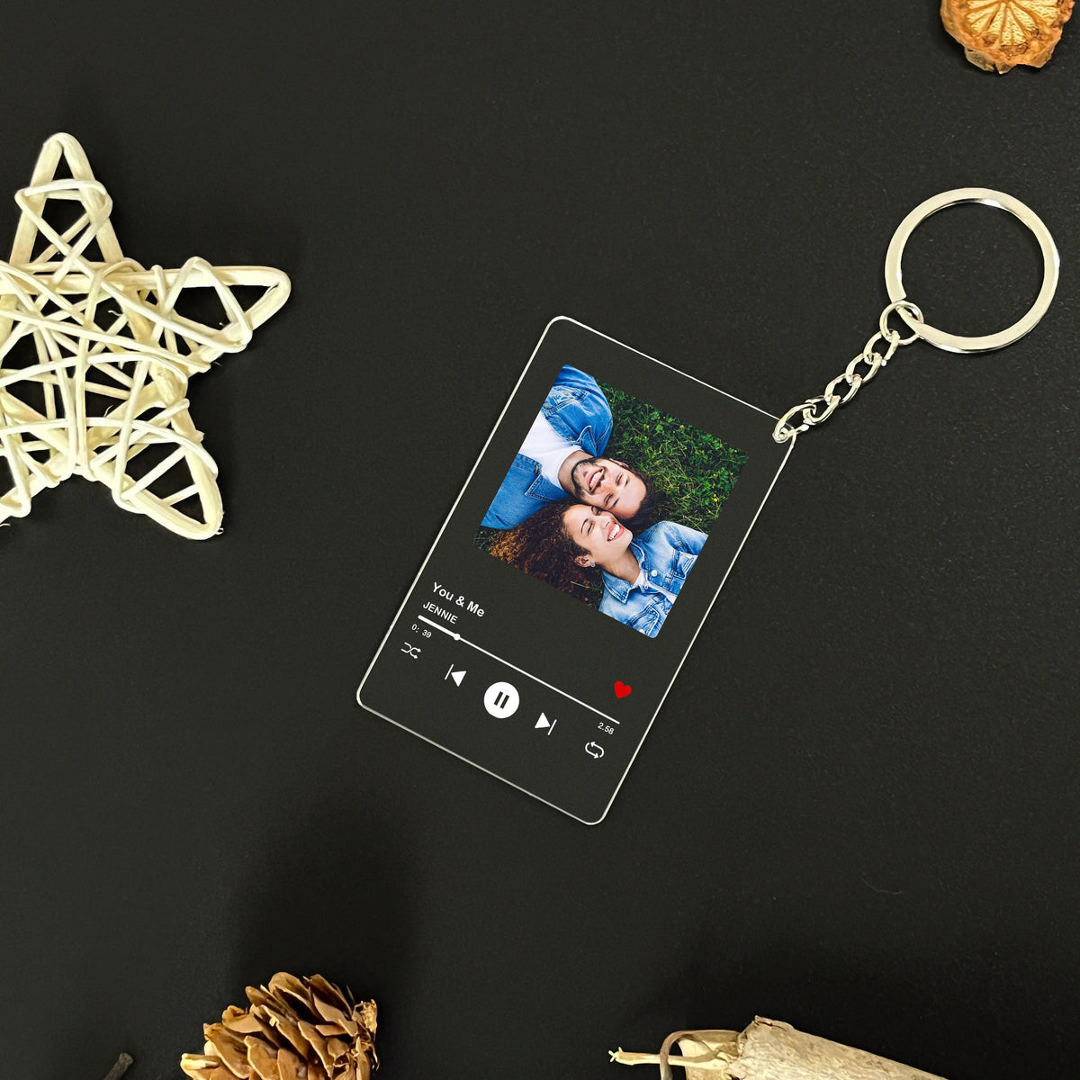 Gepersonaliseerde sleutelhanger met foto, sleutelhanger met liedje, sleutelhanger met muziek, acrylplaat