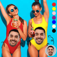 Aangepast bruidsbadpak met gezicht en naam, gepersonaliseerd damesbadpak met trekkoord aan de zijkant, badpak voor bruidsmeisjesfeest