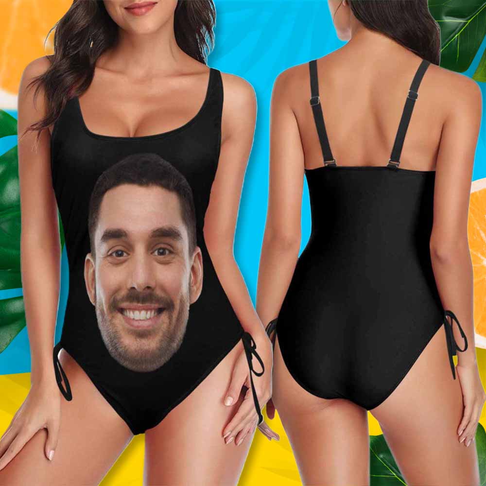 Aangepast bruidsbadpak met gezicht en naam, gepersonaliseerd damesbadpak met trekkoord aan de zijkant, badpak voor bruidsmeisjesfeest