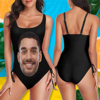 Aangepast bruidsbadpak met gezicht en naam, gepersonaliseerd damesbadpak met trekkoord aan de zijkant, badpak voor bruidsmeisjesfeest