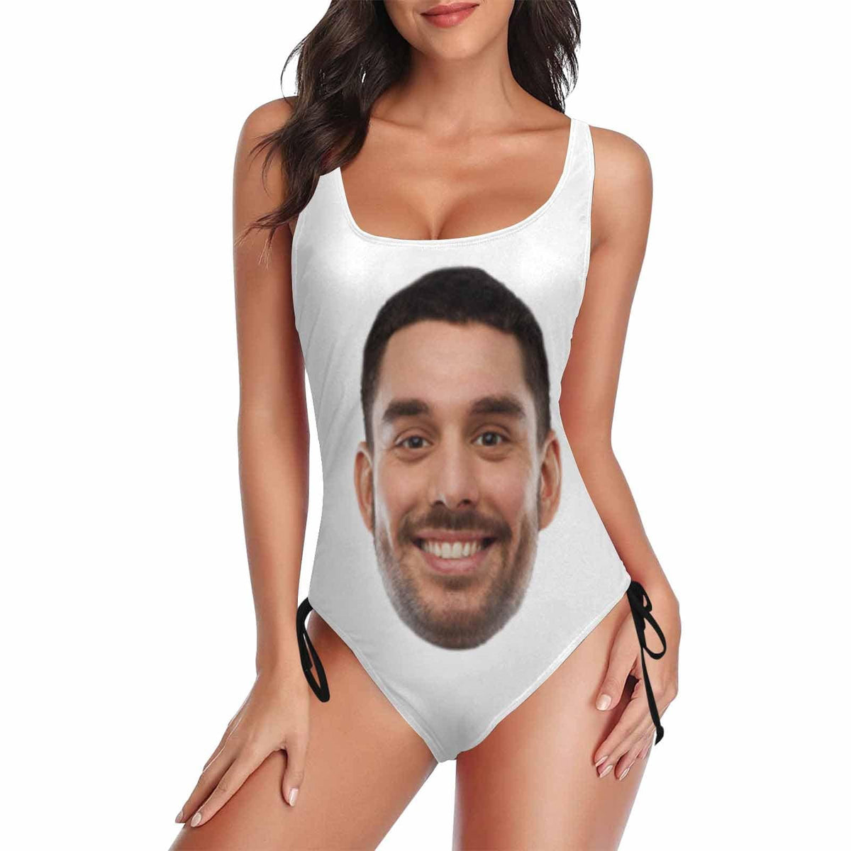 Aangepast bruidsbadpak met gezicht en naam, gepersonaliseerd damesbadpak met trekkoord aan de zijkant, badpak voor bruidsmeisjesfeest