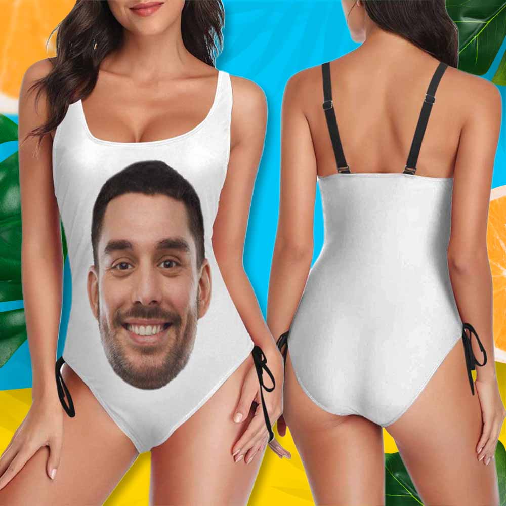 Aangepast bruidsbadpak met gezicht en naam, gepersonaliseerd damesbadpak met trekkoord aan de zijkant, badpak voor bruidsmeisjesfeest