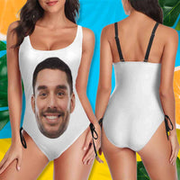 Aangepast bruidsbadpak met gezicht en naam, gepersonaliseerd damesbadpak met trekkoord aan de zijkant, badpak voor bruidsmeisjesfeest
