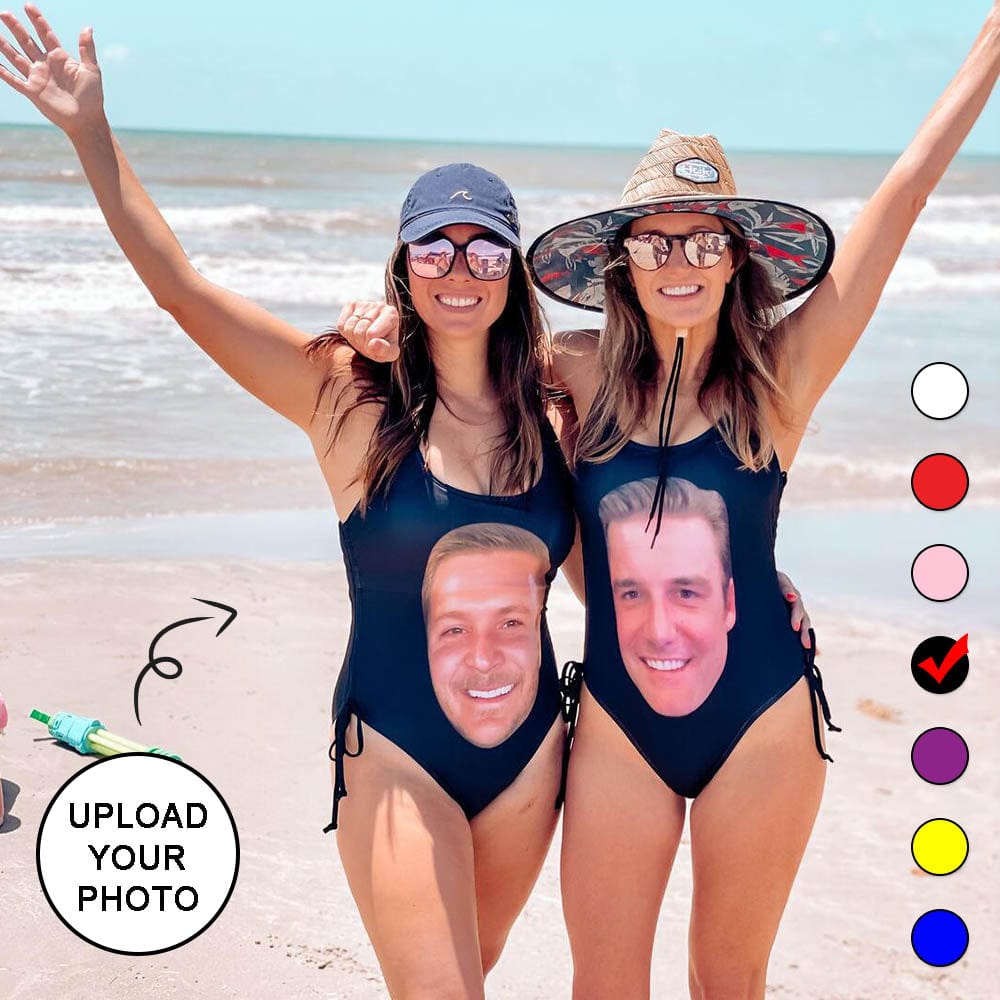 Aangepast bruidsbadpak met gezicht en naam, gepersonaliseerd damesbadpak met trekkoord aan de zijkant, badpak voor bruidsmeisjesfeest