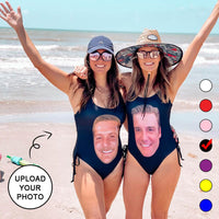 Aangepast bruidsbadpak met gezicht en naam, gepersonaliseerd damesbadpak met trekkoord aan de zijkant, badpak voor bruidsmeisjesfeest