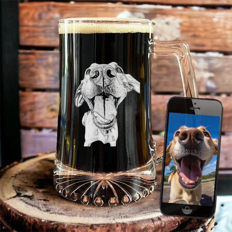Geätztes Haustierbild-Rocks-Glas, personalisiertes Whiskyglas zum Vatertag, individuelles Glasgeschirr, einzigartiges Geschenk für Papa