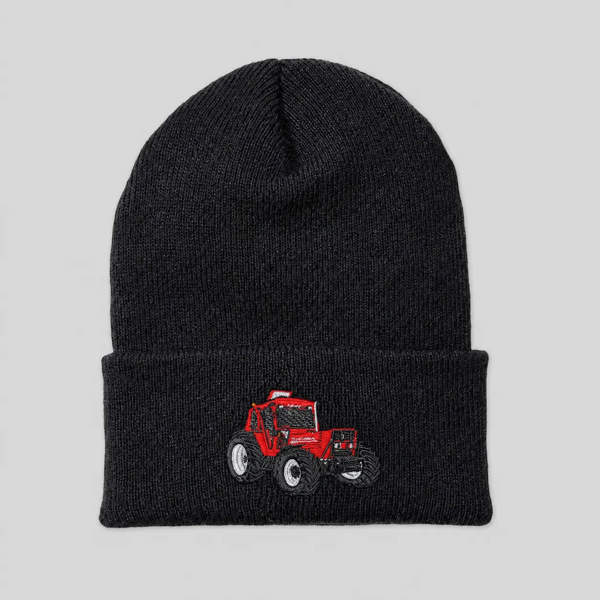 Bestickte umgeschlagene Beanie mit individuellem Traktorenmotiv - personalisiertes Geschenk für Landwirte & Traktorenliebhaber