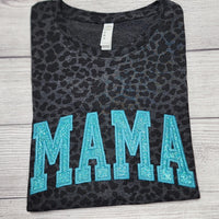 Besticktes Leoparden-Mama-Shirt, schwarzes Glitzer-T-Shirt, einfarbiges Muttertagsgeschenk für Mama
