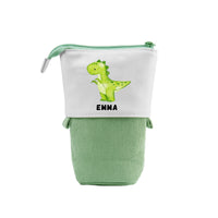 Personalisierter Name & Dinosauriertyp Leinwand PU-Leder Stifteetui Stifttasche