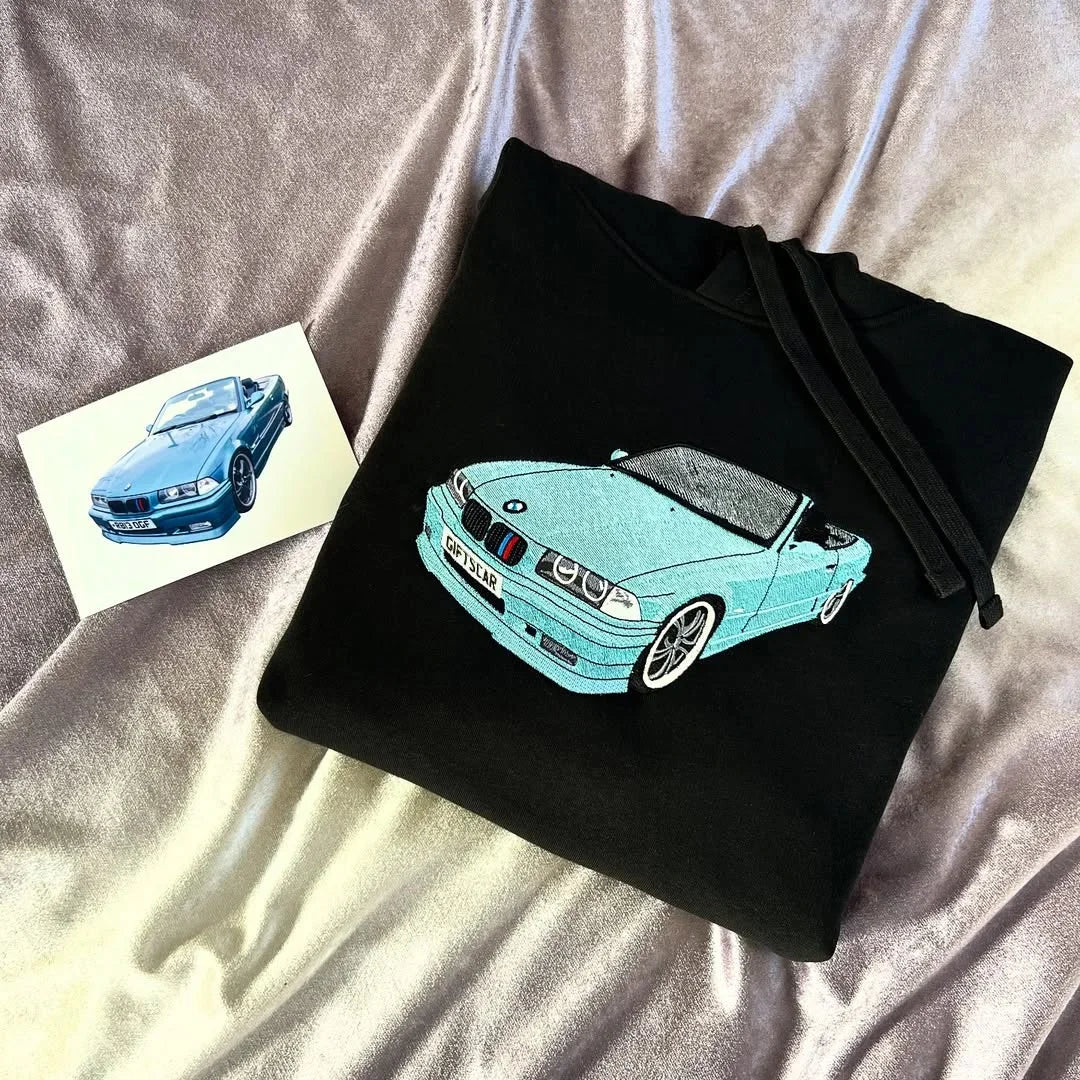 Sweat à capuche de voiture brodé personnalisé, le cadeau parfait pour les amateurs de voitures. Sweat-shirt brodé personnalisé, cadeau papa