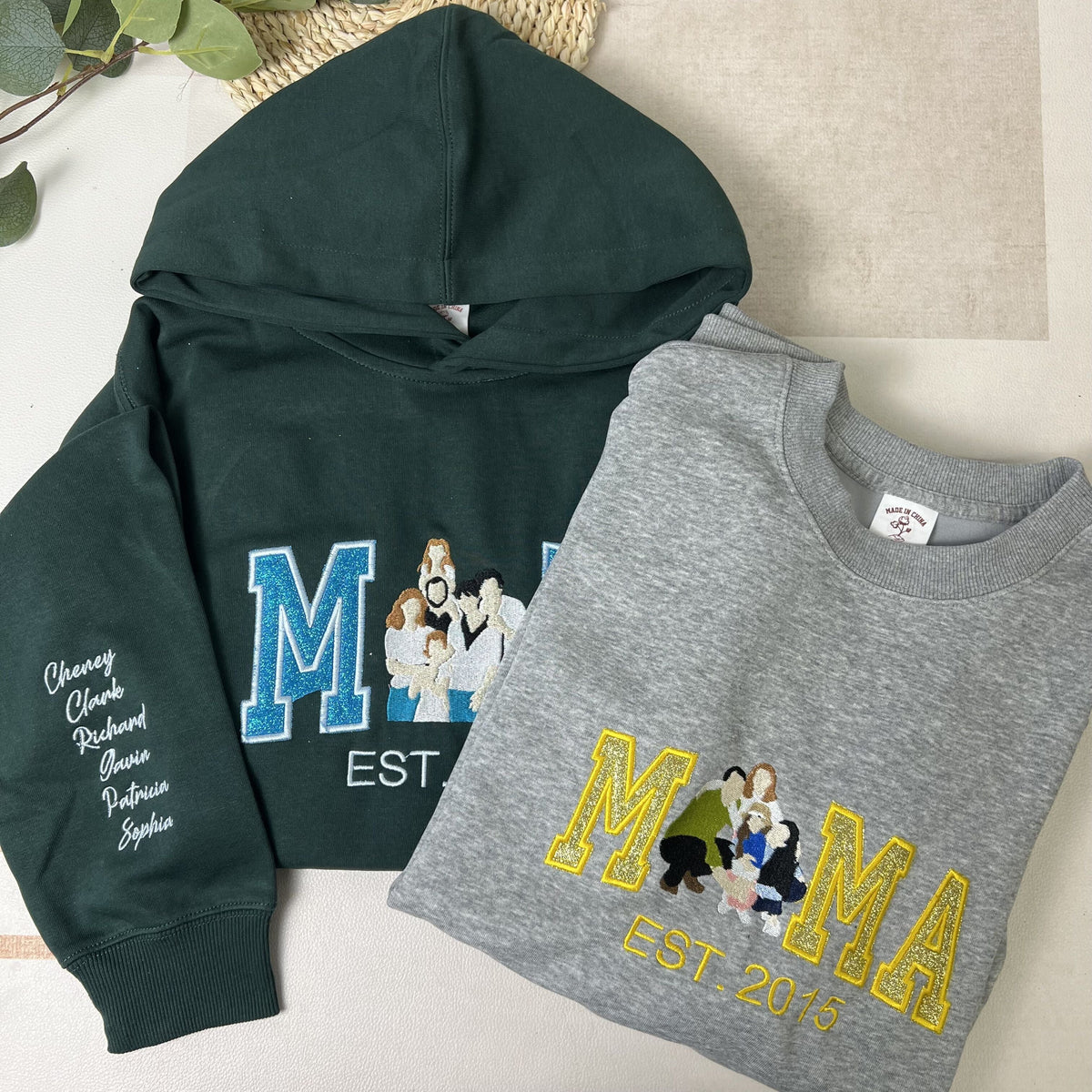 Personalisiertes, besticktes Glitzer-Sweatshirt/Hoodie mit Familienfoto