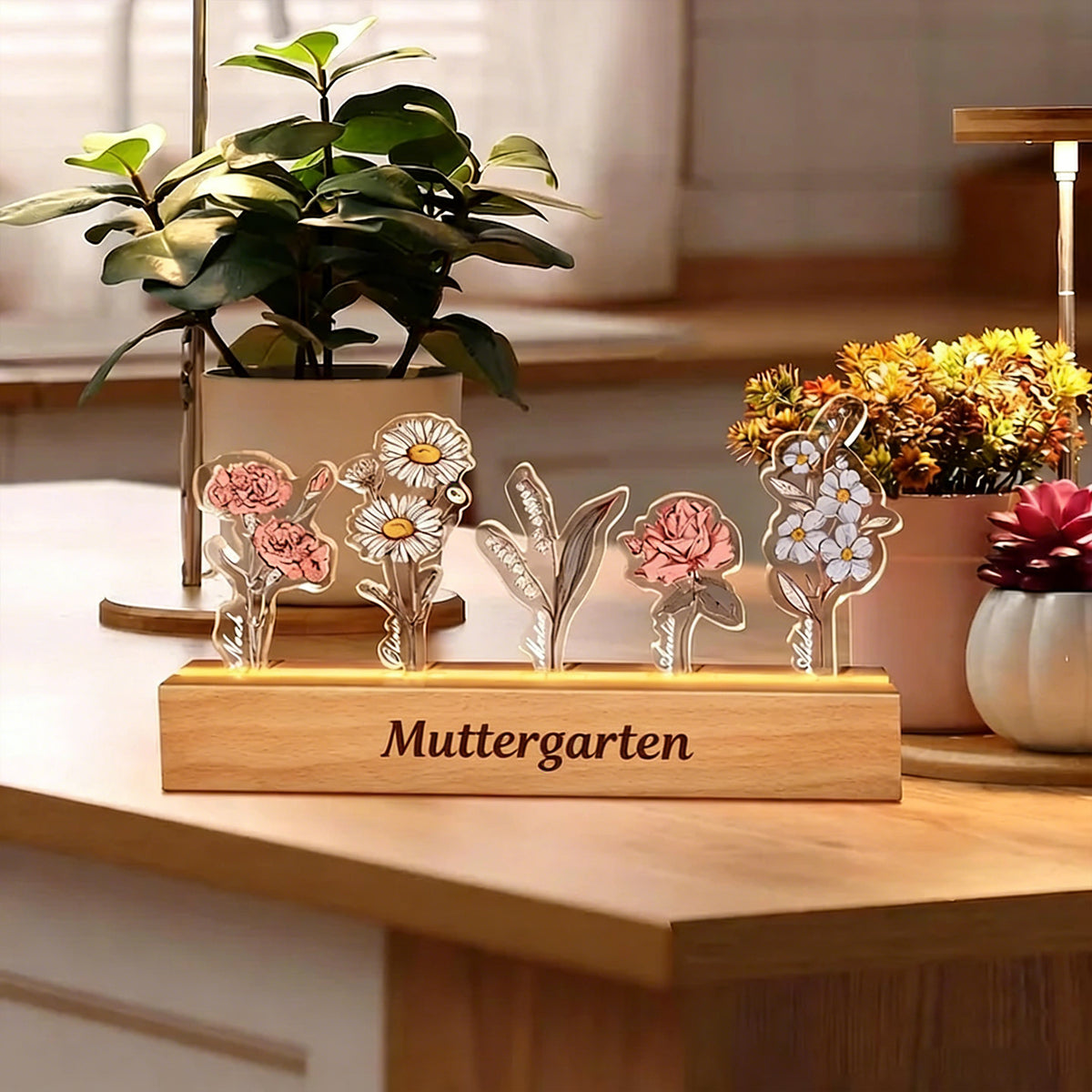 Persönlichkeitsbezogenes Geburtsblumen-3D-Kristall-Acryl-LED-Licht mit den Namen der Kinder