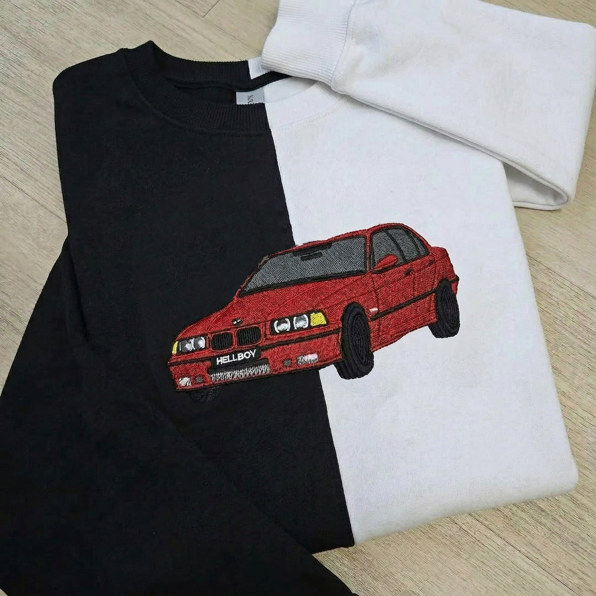 Maßgeschneiderter zweifarbiger Sweatshirt mit Auto-Stickerei – Personalisiertes Fahrzeug-Design 🚗