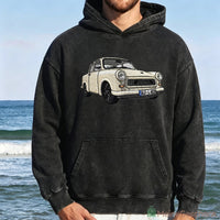 Gewaschener Vintage-Kapuzenpullover mit beidseitiger Auto-Stickerei