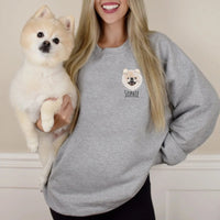 Varsity personalisiertes Hundegesichts-Sweatshirt von Ihrem Foto, individuelles Hunde-Papa-Sweatshirt mit besticktem Hundenamen, Geschenke für Hundeliebhaber