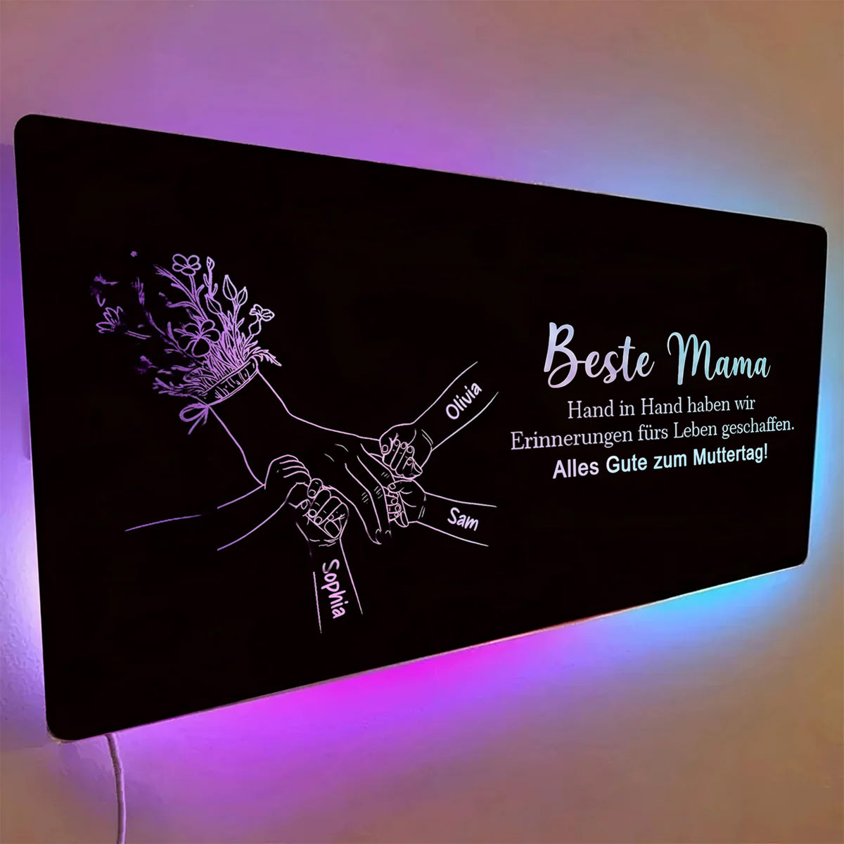 Individuelles Spiegellicht Mama hält Händchen, Personalisiertes Muttertagsgeschenk