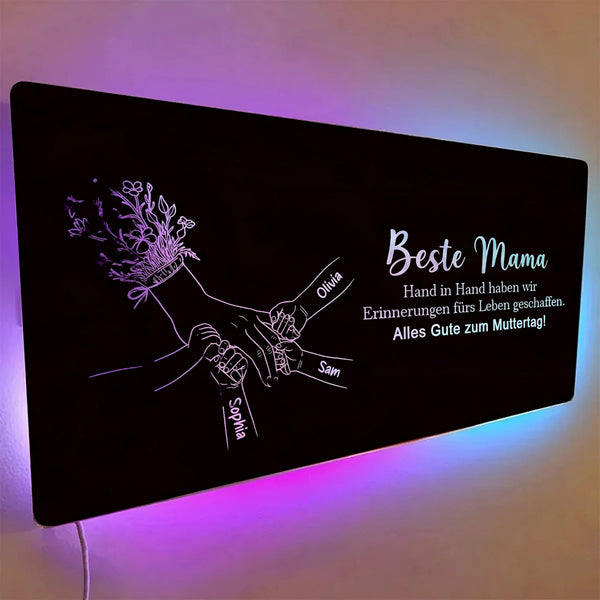 Individuelles Spiegellicht Mama hält Händchen, Personalisiertes Muttertagsgeschenk