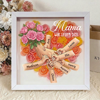 Personalisierte Erinnerungsbox „Mama hält Händchen“ mit rosa Rosen – Individuell gestaltbarer Rahmen zum Muttertag, Geschenk in liebevoller Erinnerung