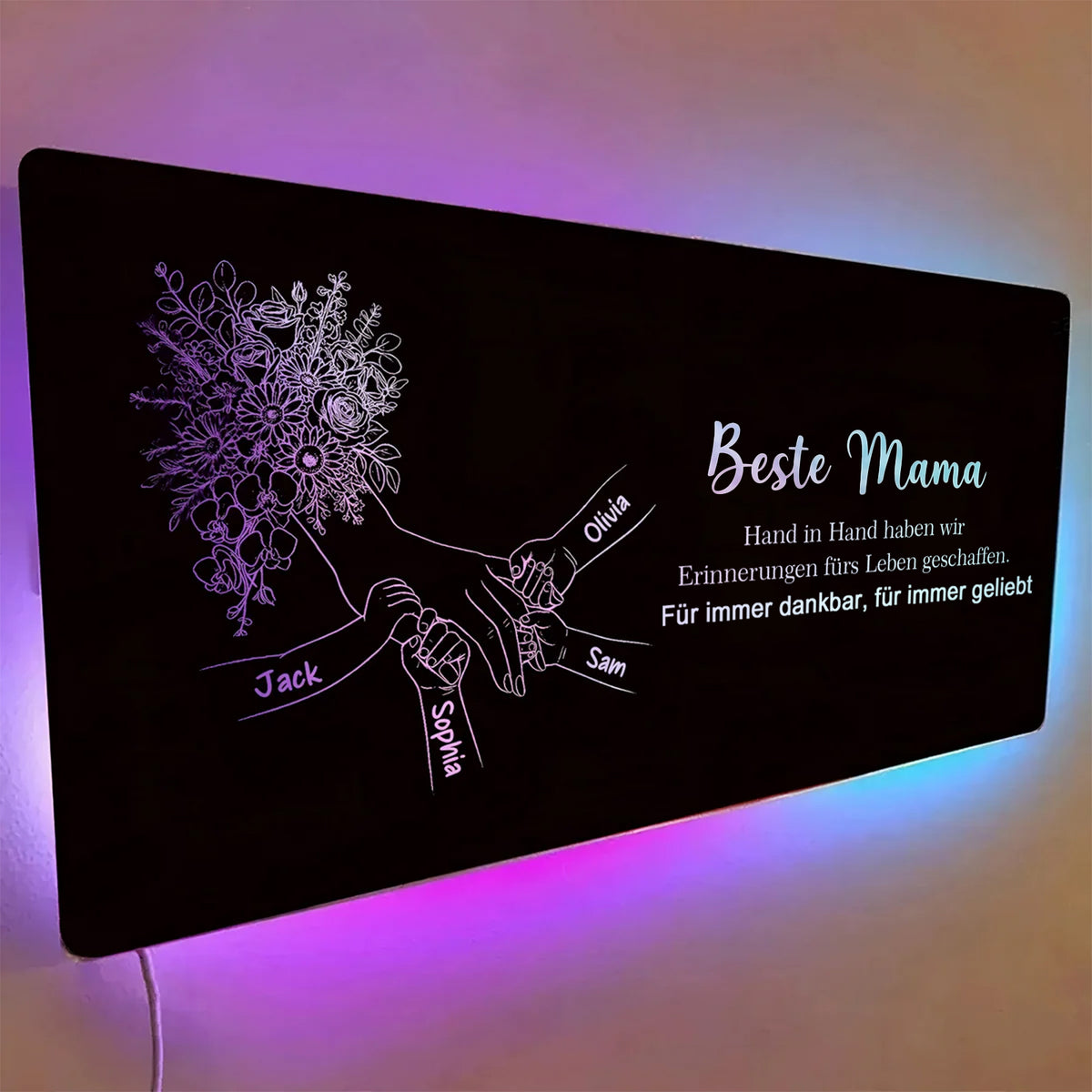 Individuelles Spiegellicht Mama hält Händchen, Personalisiertes Muttertagsgeschenk