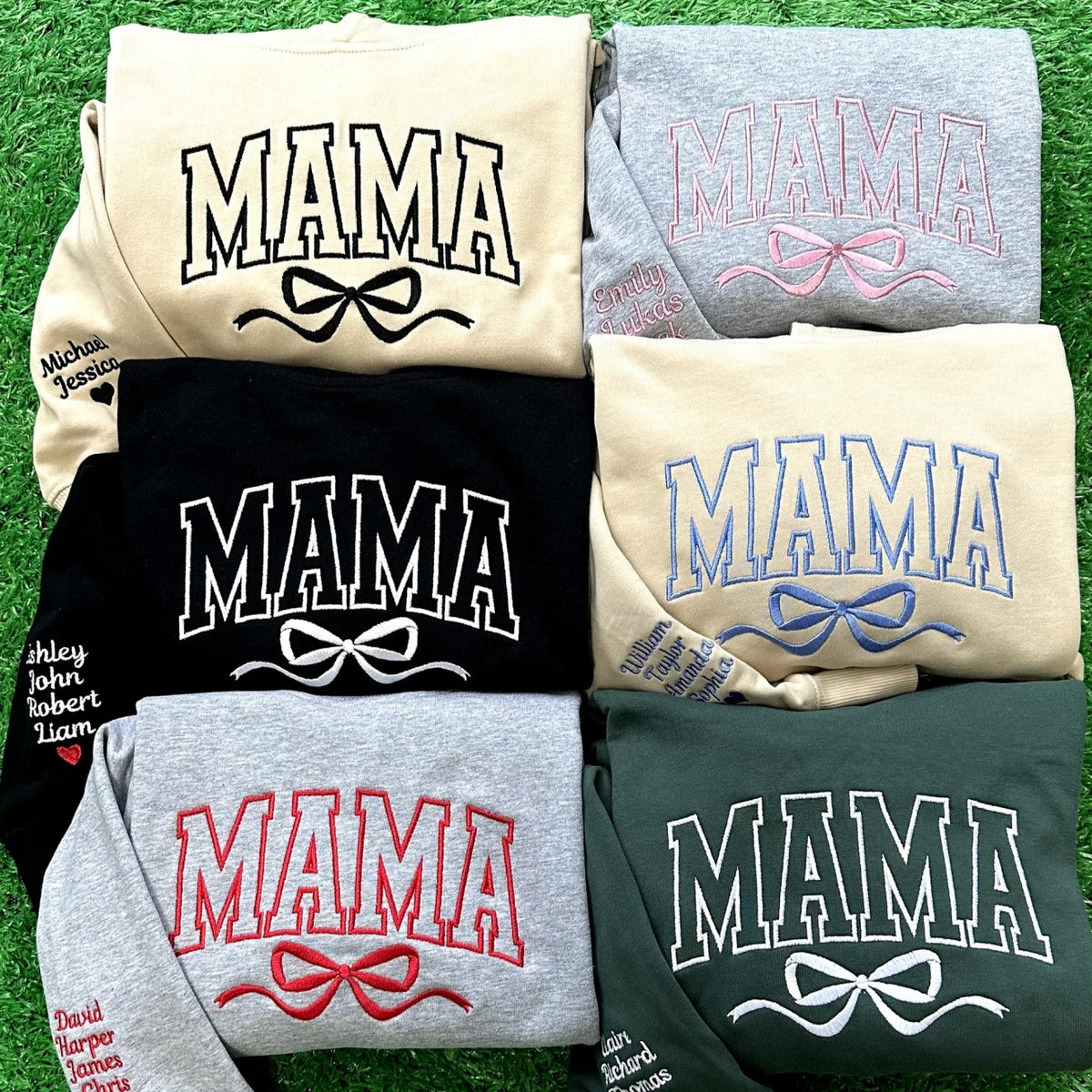 Besticktes Mama Schleifen-Sweatshirt mit Kindernamen, Geschenkidee für Mama
