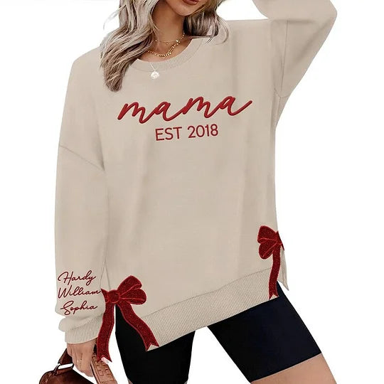 Personalisiertes Mama-Sweatshirt mit Glitzer-Seitenschleife und Stickerei